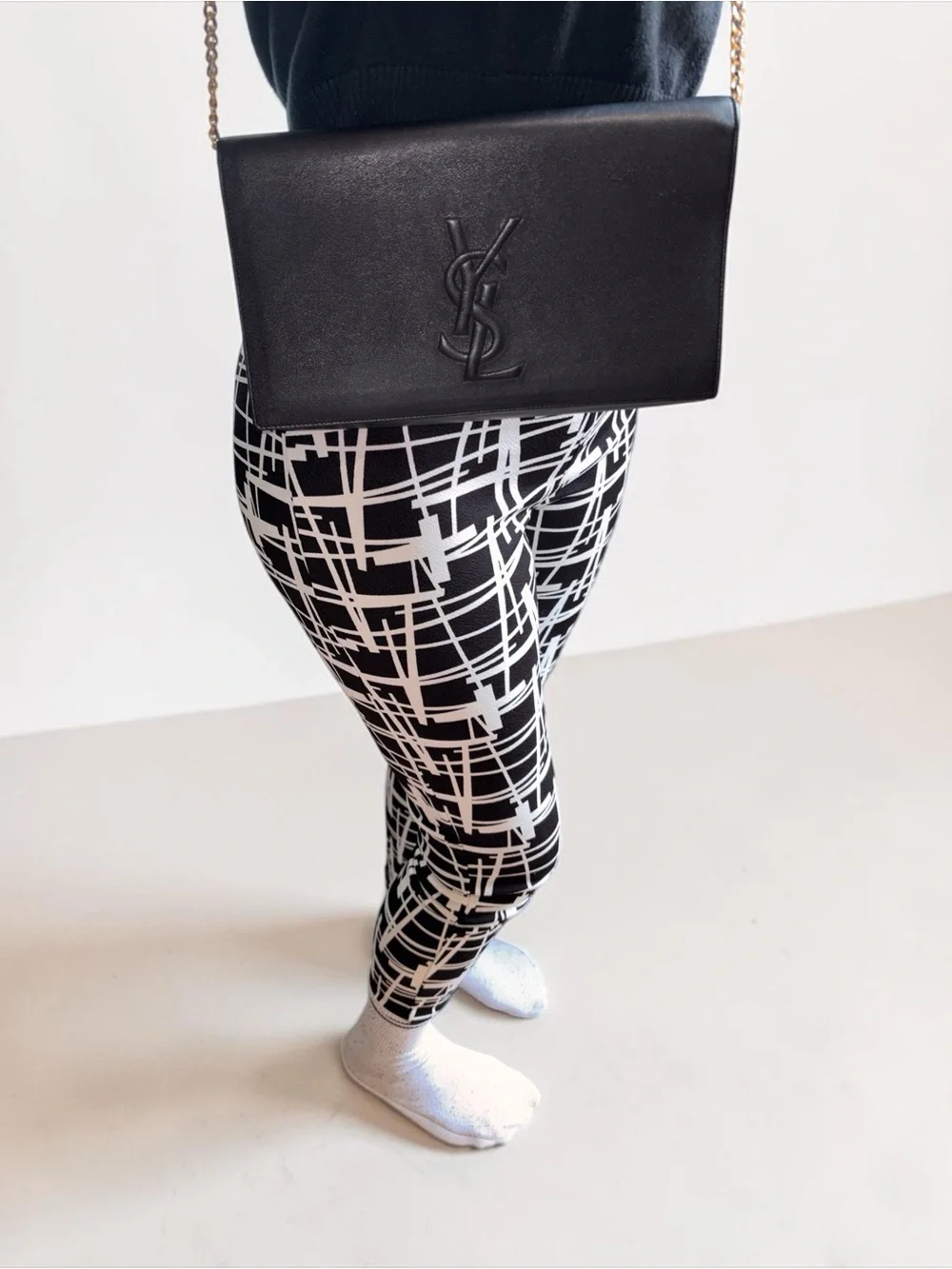 Saint Laurent Black Leather YSL Logo Envelope Clutch